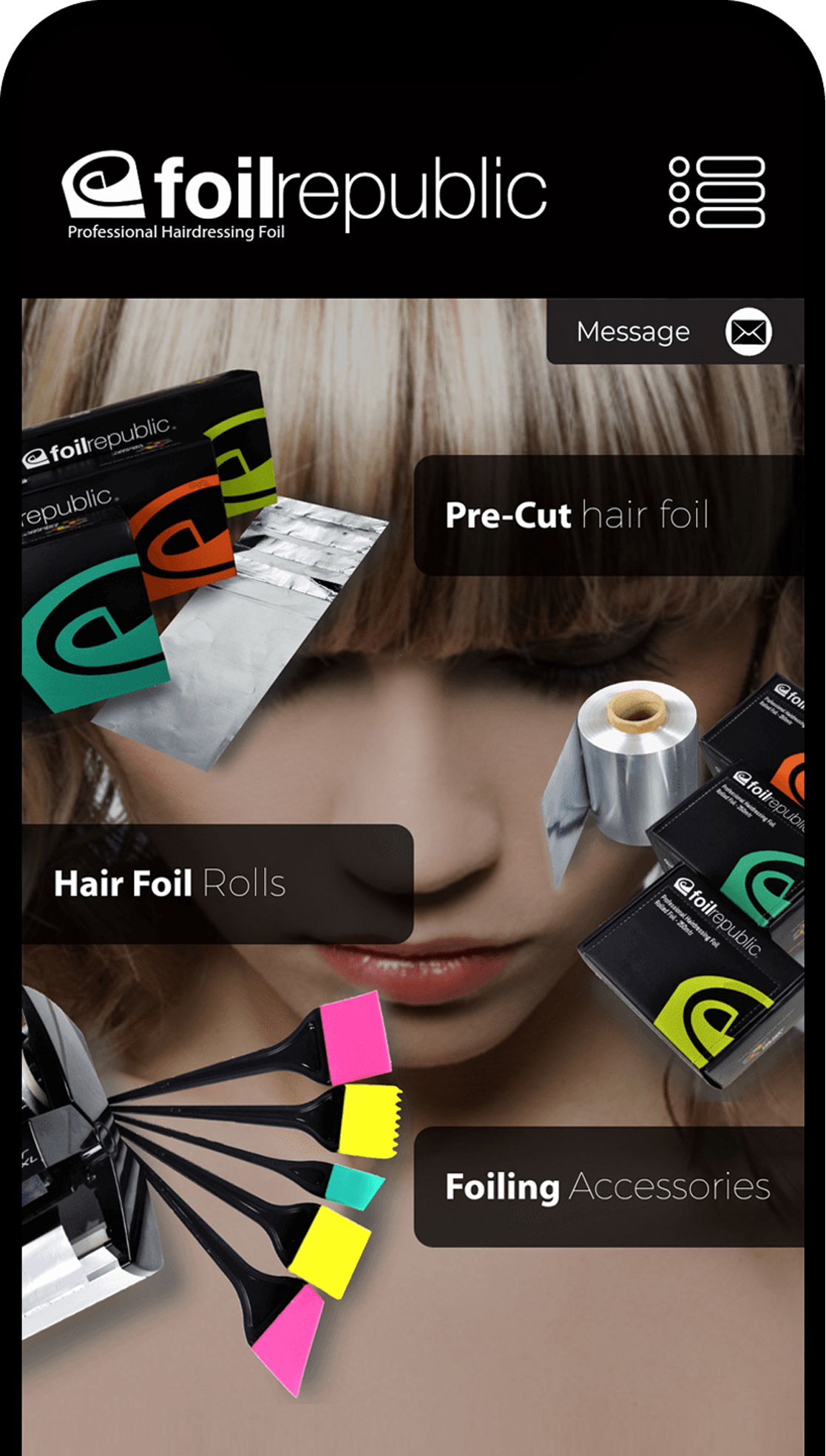 Foil Republic full product ecosystem — complete range of professional hair foil products, salon supplies, and digital platform interfaces