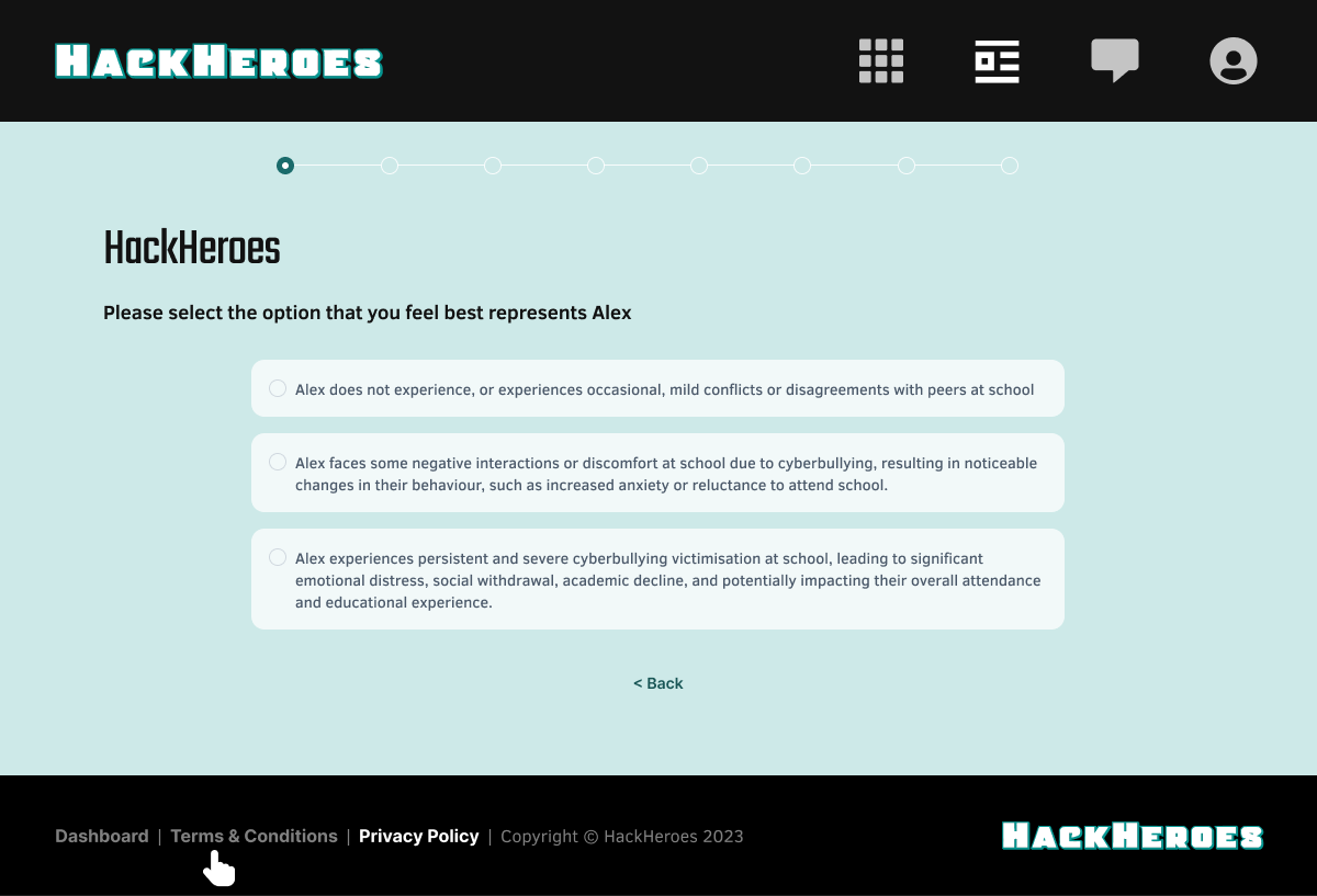 HackHeroes quiz selection interface