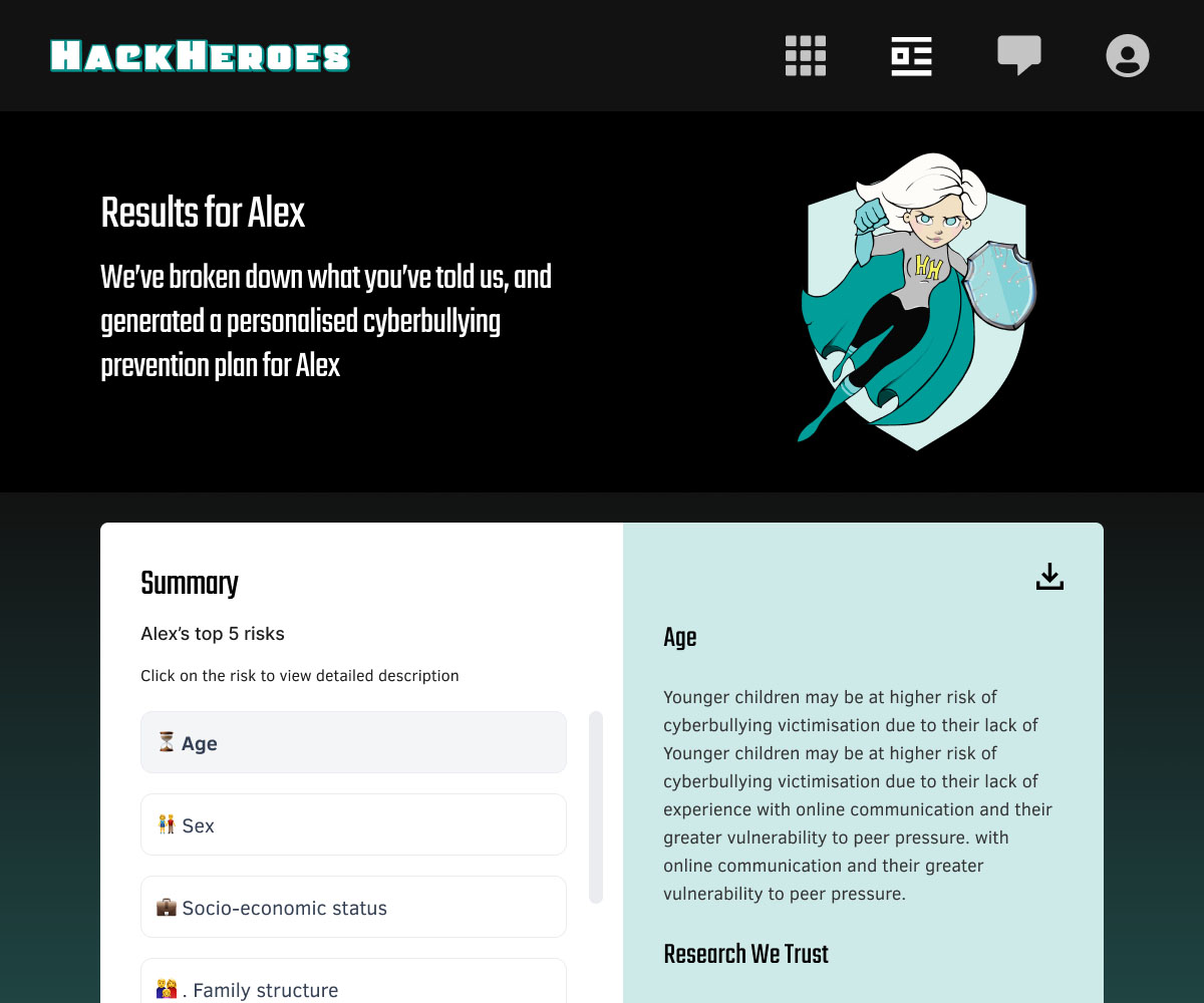 HackHeroes risk matrix and personalised recommendations dashboard