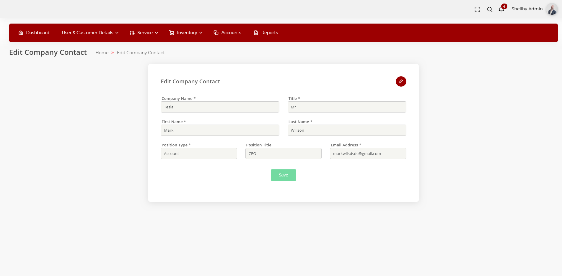 Service Sheet Interface